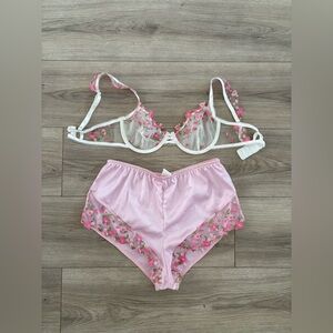 Floral Embroidered Pink Lingerie Set